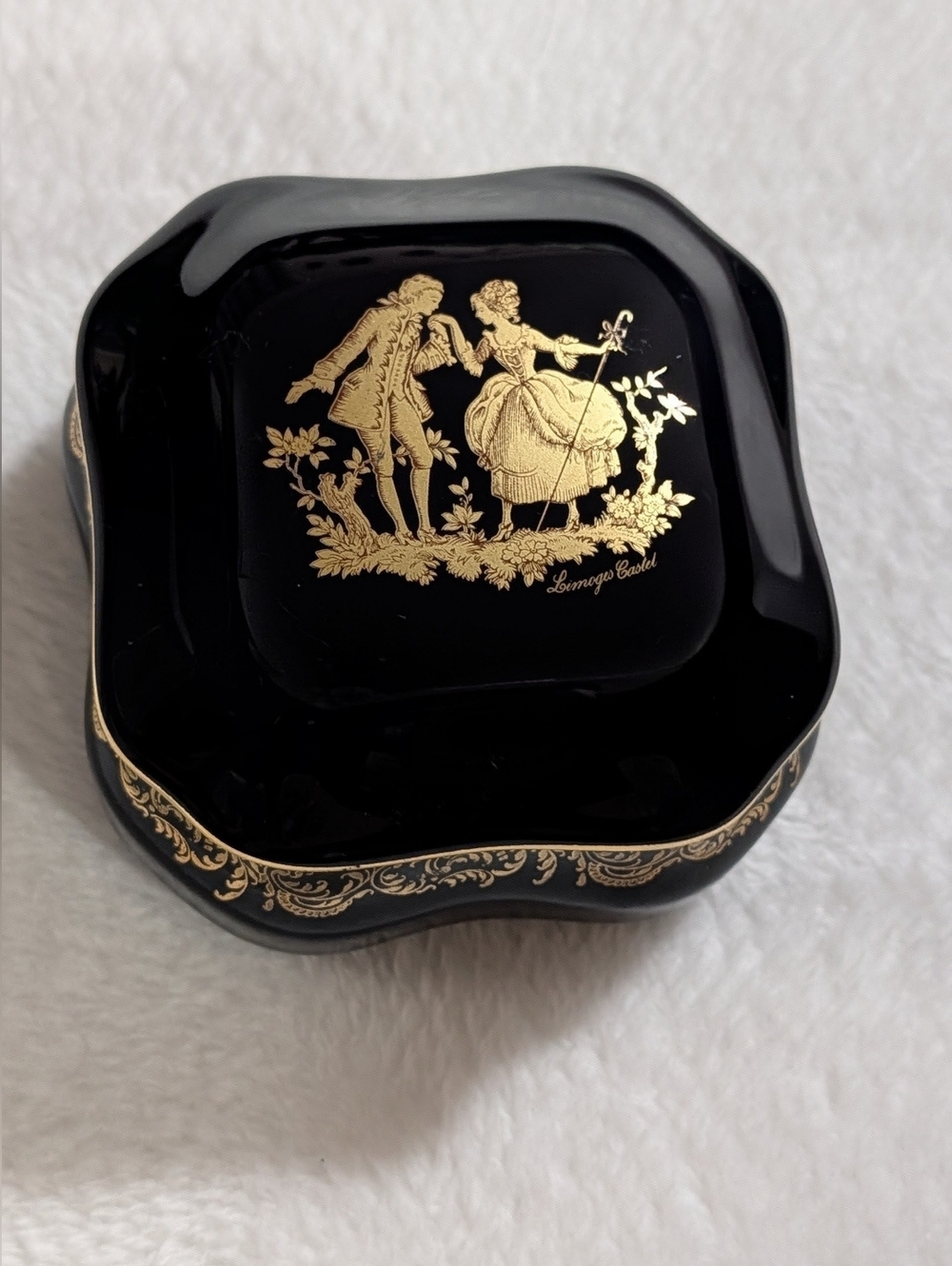 Vintage Limoges Castel Navy & Gold Decorative Trinket Box, 22K Gold Embellished